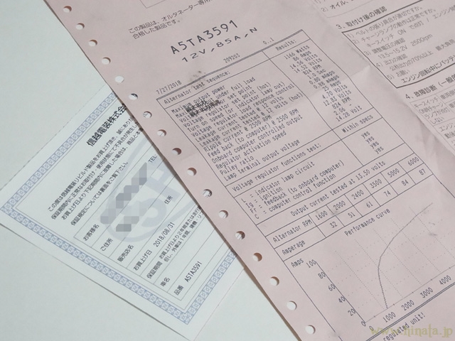 保証書と検査成績表