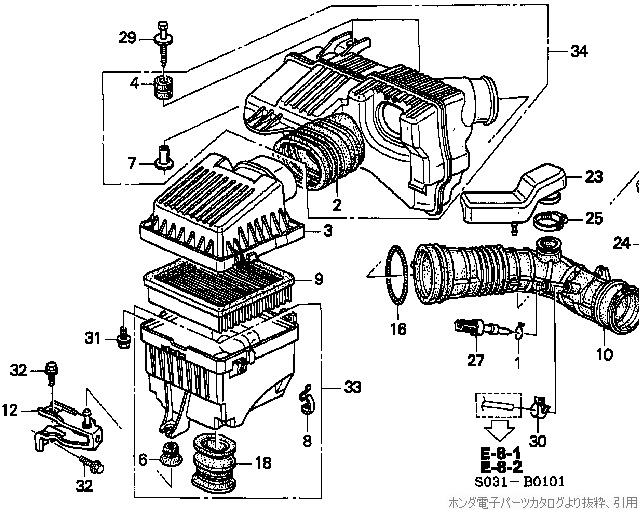 エアクリーナーケース部のパーツリスト