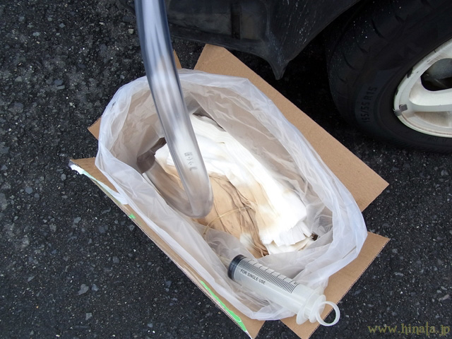 排出したフルードは廃油ボックスへ