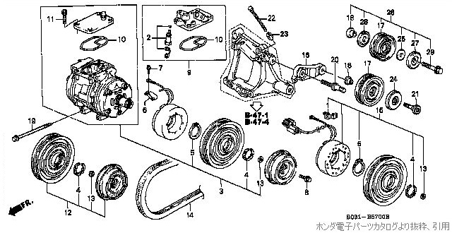 エアコン(コンプレッサー)(DENSO)(工場装着)系のパーツリスト