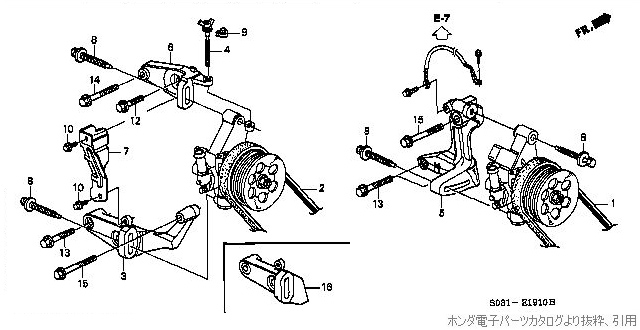 パワステポンプブラケット/パワステベルト系のパーツリスト