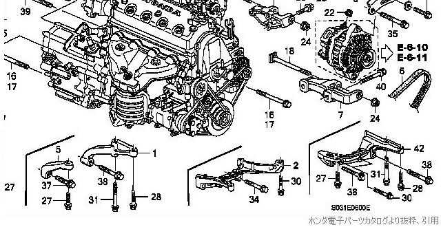 A.Cジェネレーターブラケット/エンジンスティフナー系のパーツリスト