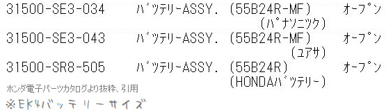 EK4純正のバッテリーサイズは55B24R