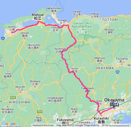 特急やくも9号の走行ログ