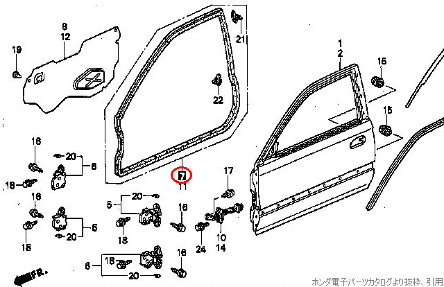 パーツリスト上でのウェザーストリップ