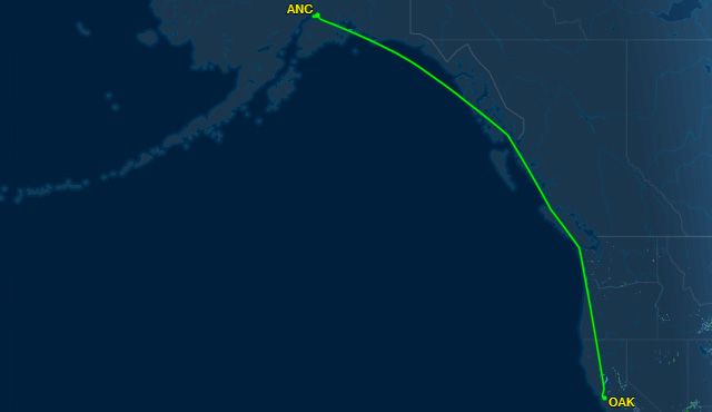 オークランド国際空港からテッド・スティーブンス・アンカレッジ国際空港へフライト