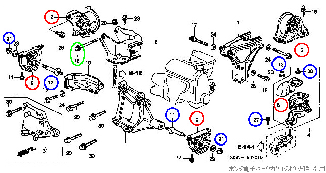 エンジンマウントのパーツカタログイラスト