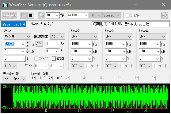 17,380Hzの音声信号発生中