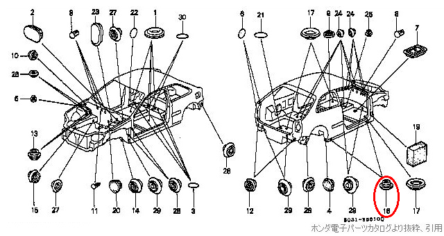 EK9シビックRのグロメット類