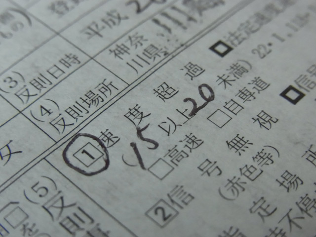 15kmh以上20kmh未満の青切符