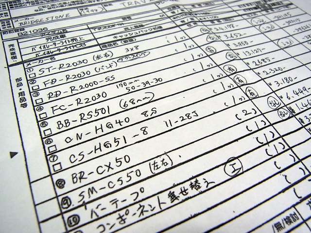 自転車リフレッシュの受注書